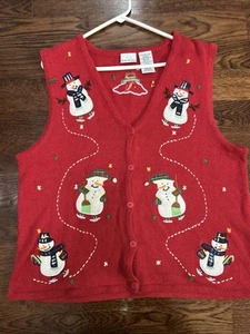 Vintage Bobbie Brooks Women's Size XL Red Knit Christmas Snowman Sweater Vest - Picture 1 of 15