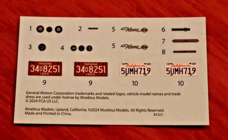 Hoja de calcomanías Moebius Models 1965 Chevy ll Nova Resto Mod 1/25 Foto 1 de 1