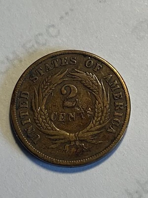1870 Two Cent Piece 2C Ungraded CHOICE Civil War Era Good US Copper Coin - Image 1 of 4