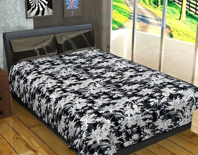 Colcha de algodão floral preta indiana Kantha colcha cobertor Kantha - Imagem 1 de 4