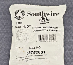 Southwire 56752601 1/2" Nylon flüssigkeitsdichter Stecker Fitting Typ-B Versand heute! - Bild 1 von 5