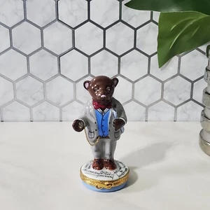Astoria Wall Street Bear Limoges Trinket Box Peint Main France - Picture 1 of 14
