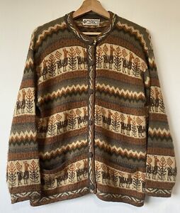 Inter-American Trading Medium Wool Button Front Sweater Cardigan Alpaca Print