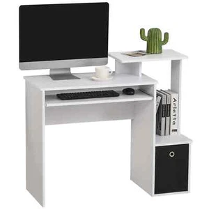 Compact Computer Table Wooden Office Desk Keyboard Tray Shelf Drawer Dorm White - Picture 1 of 12