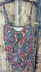Liz Claiborne Tankini Swim Top Womens 18W Paisley Lined Padded Wireless Comfort - Picture 1 of 10
