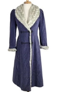 Girls sz 10 AMERICAN GIRL Purple LONG VELOUR DRESS COAT w/FUR - Picture 1 of 6