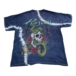 Poison Rock Hemd Herren Größe XL Blau Batik Kurzarm 90er Metal Musik - Bild 1 von 8