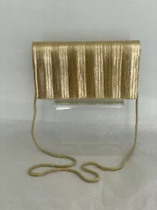 La Regale Vintage Fabric Clutch Purse Evening Bag Formal  Gold Pleaded - Picture 1 of 14