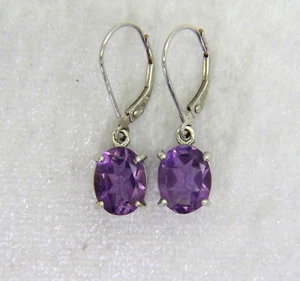 9ct White Gold Amethyst Leverback Drop Earrings - Picture 1 of 5