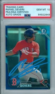 Rafael Devers 2016 Bowman Chrome Refractor Blue Ink RC PSA DNA Gem Mint 10 Auto - Bild 1 von 2