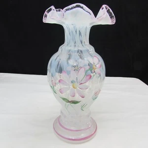 Fenton French Opalescent Trellis Optic Daisy Lane Hand Painted Vase 2001 W77 - Picture 1 of 6