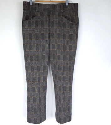 Calça masculina vintage anos 70 34 X 29 calças perna alargada cinza xadrez discoteca LEIA - Imagem 1 de 4