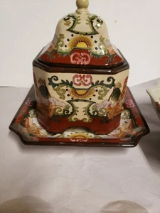 Vintage Chinese Antique Hua Rong Tang Porcelain Red Rooster Ginger Pot W/ Plate  - Picture 1 of 20