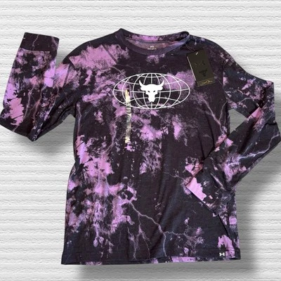 Under Armour UA Project Rock Brahman Tie Dye T-Shirt Youth Large Blk Purple NWT - Image 1 of 4