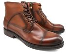 *E97 UK 8 NEW MENS BROWN REAL LEATHER LACE AND ZIP UP ANKLE COMBAT BOOTS EU 42