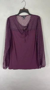 Lon Tall Sally Womens Blouse Top Key Hole Neck Long Sleeve Semi Sheer Purple M. - Picture 1 of 14