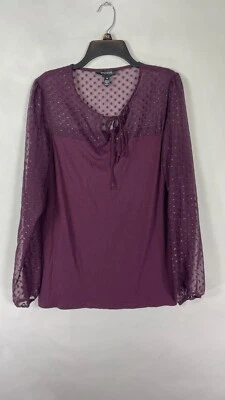 Blusa para mujer Lon Tall Sally Top cuello llave manga larga semi transparente púrpura M. Foto 1 de 4