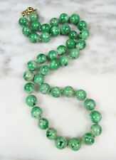 RARE VINTAGE GREEN MAW SIT SIT JADE 10MM ROUND BEAD NECKLACE 14K GOLD BALL CLASP