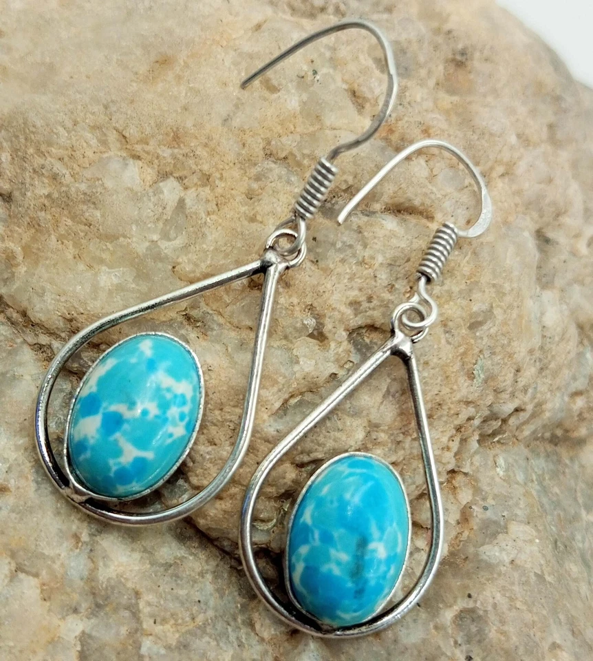 1 par de pendientes de moda unisex enchapados en plata de ley 925 con piedras preciosas Larimar Foto 1 de 1