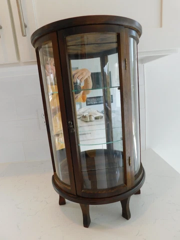 22 Vintage Convex/Bubble/Curved Glass Display Wall/Standing 2-Shelf Wood Cabinet Cover