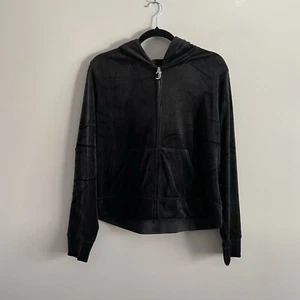 Juicy Couture Women 0X Black Liquorice Y2K OG Big Bling Velour Zip-Up Hoodie NWT - Picture 1 of 13