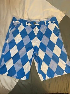 Mens Size 34 Royal & Awesome Blue Argyle Golf Shorts - Picture 1 of 6