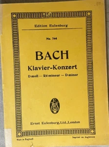 Edition Eulenburg, BACH No. 744 Klaviere -Konzert Paperback Book, 1925 - Imagen 1 de 6