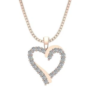 VVS1 E 0.50Ct Natural Round Real Diamond Love Of Heart Pendant Necklace 14K Gold - Picture 1 of 12