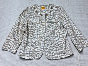 Ruby Red Womens Jacket White/Beige Animal Print Size 12 Bling No Collar - Picture 1 of 9