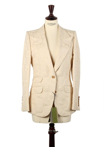 Cappotto sportivo nuovo Gucci Off bianco firma GG taglia 46 0 Stati Uniti Giacca Bl...
