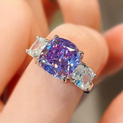 New 10mm Ice Flower Cut Purple Amethyst Topaz Gems Charm Women Girl Silver Ring - Image 1 of 4