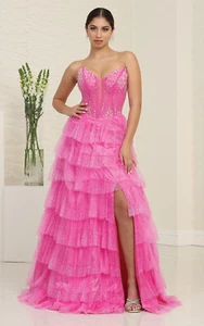 Vestido de gala Royal Queen RQ8142 adornado con volantes línea A - Imagen 1 de 6