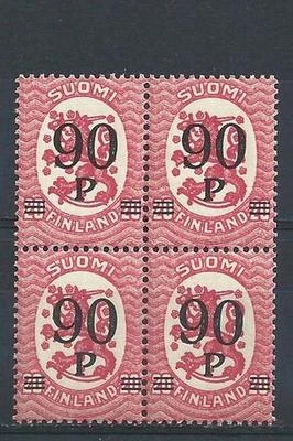 Finland 1921 Sc# 125 Arms of Republic 90p on 20p block 4 MNH - Image 1 of 2