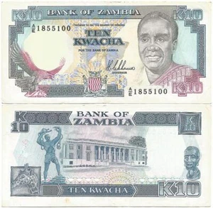 1988 ZAMBIA Crispy 10 KWACHA NOTE with "AFRICAN FISH EAGLE" & Colorful BUTTERFLY - Picture 1 of 3