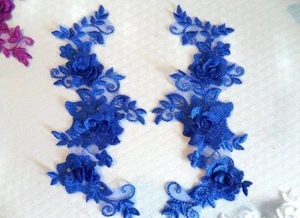 Zum Selbermachen 3D Spitze Applikationen blau Blumen bestickt Spiegel Paar 10,5" zum Aufnähen (DH65) - Bild 1 von 1