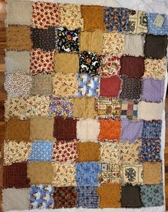 Handmade Country Style Large Rag Lap Quilt Multi Pattern Squares 66 X 53 - Picture 1 of 14