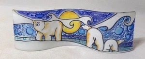 Arts & Crafts Fused Glass Art Wave Polar Bear Paperweight - Picture 1 of 4