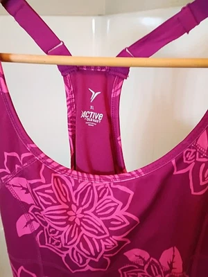 Camiseta sin mangas deportiva Active By Old azul marino XL rosa floral de entrenamiento con bolsillo para mujer  Foto 1 de 4