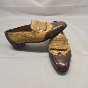 Mens BSC Platinum Collection Dress Loafers Genuine Ostrich Lizard Size 8 - Picture 1 of 15