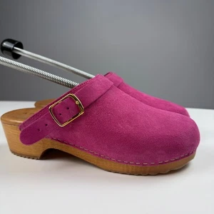 APROPOS Rosa Suede Clogs Brown Wood Sole Pink Women Size 37 or US 7 - Bild 1 von 6