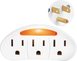 3-Prong 3-Outlet Plug Wall Mount Extender, 3-Prong to 3-Prong 3 Side Outlet,, - Picture 1 of 12