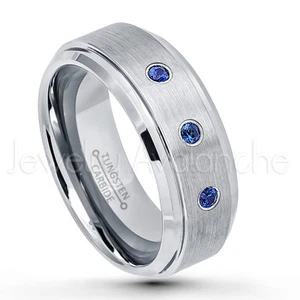 0.21ctw Blue Sapphire Ring,September Birthstone Ring,Brushed Tungsten Ring #162 - Picture 1 of 1