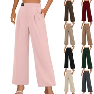 Women's Plus Relaxed High Rise Baggy Wide Leg Trousers Casual Work Dress Pants - Picture 1 of 40