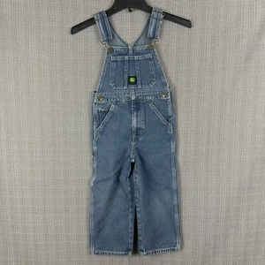 John Deere Denim Bib Overalls Boy Youth Size 5 Regular Blue Logo Work Chore Farm - Picture 1 of 17