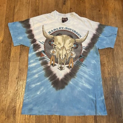Camiseta vintage años 90 Harley Davidson Tie Dye Bull Skull Kansas City, MO talla M Foto 1 de 4