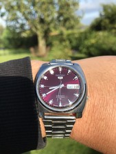 vintage gents Seiko 5 7019 7180r 21 jewels automatic watch *rare ruby red dial*