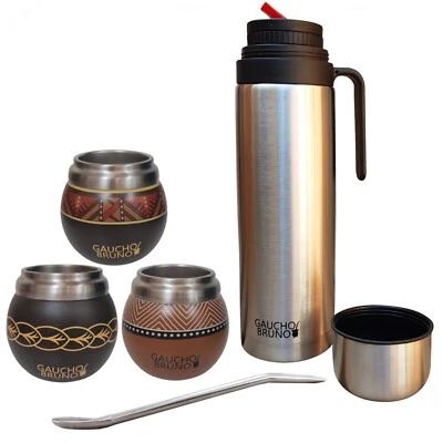 Gaucho Bruno Small Yerba Mate Cup Straw Flask Set Thermal Gourd Bombilla & Flask - Image 1 of 4