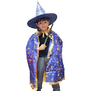 Boys / Girls / Kids Blue Wizard Halloween Fancy Dress Costume (Hat & Cape) - Picture 1 of 2