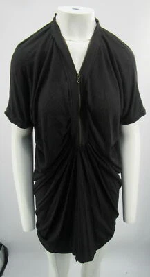 Vestido Lanvin Negro Manga Corta Dolman Cremallera Frontal Acanalado Talla XS Foto 1 de 4