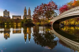 Bow Bridge Panorama Central Park Dusk New York Photo Art Print Poster 18x12 - Picture 1 of 3